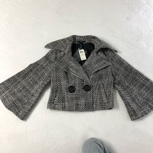 Ardene B Black and White Tweed Double Breasted Jacket With Flare Sleeves